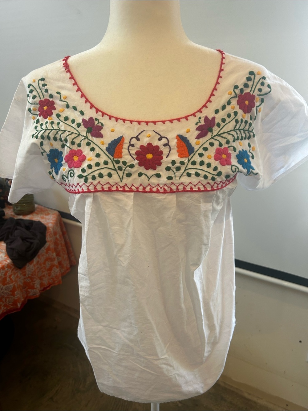 White Embroidered Floral Peasant Top - Colorful Flower Detail